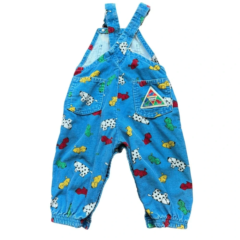 Vintage 90s OshKosh B'gosh Kennel Klub Overalls Blue Corduroy Dog Print Size 18M